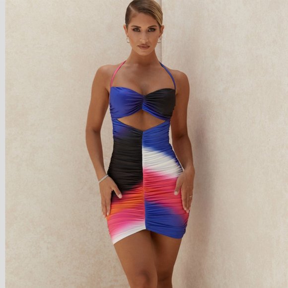 HOUSEOFCB - SASKIA' MULTICOLOUR CUT OUT MINI DRESS - Picture 1 of 6